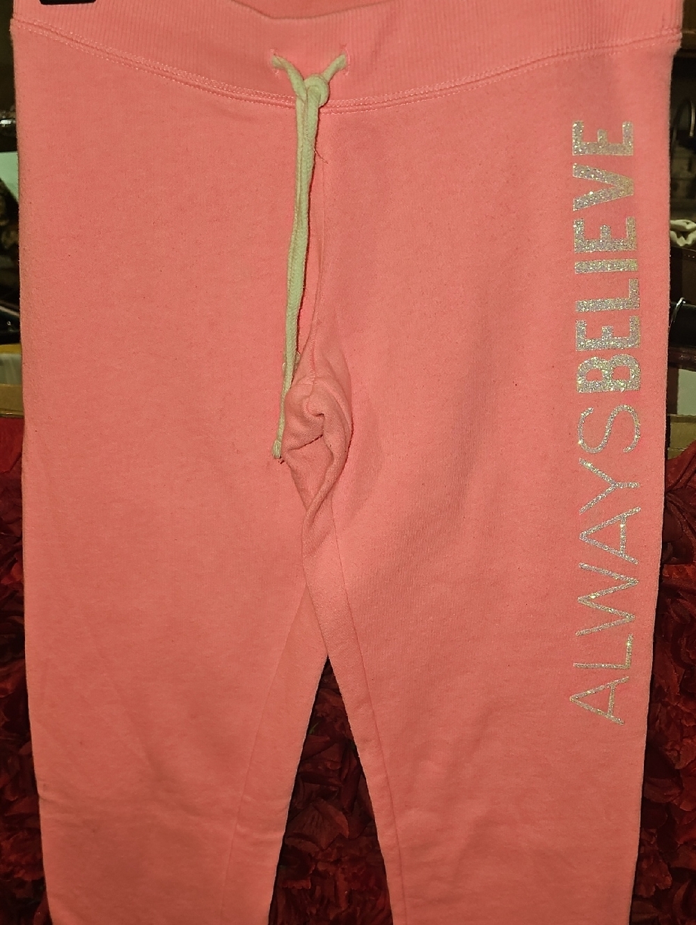 Justice Pink Sweatpants with Glitter "Always Believe" Size 12